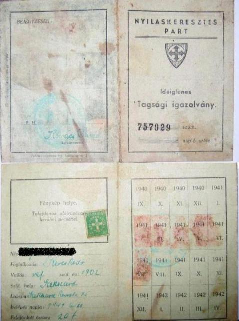 Szekszárdi ideiglenes Nyilas igazolvány Szekszárdi ideiglenes Nyilas igazolvány