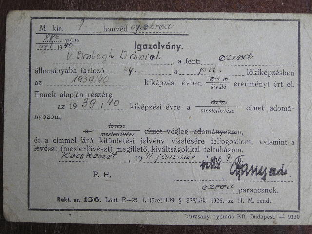 Mesterlövész igazolvány