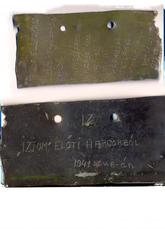 Feliratos alu. lemez egy lelőtt bombázóból. 1941 nov. 6.