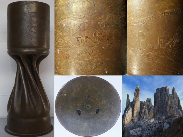 Trench Art hüvelyváza az I. világháborús olasz frontról 