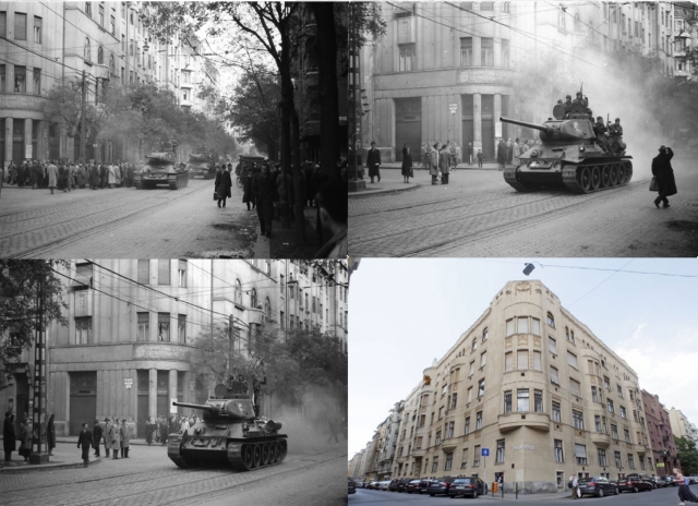 Helyszínek egykor és most – Budapest XIII. kerület Katona József utca – Pozsonyi út kereszteződése 1956. november és napjainkban