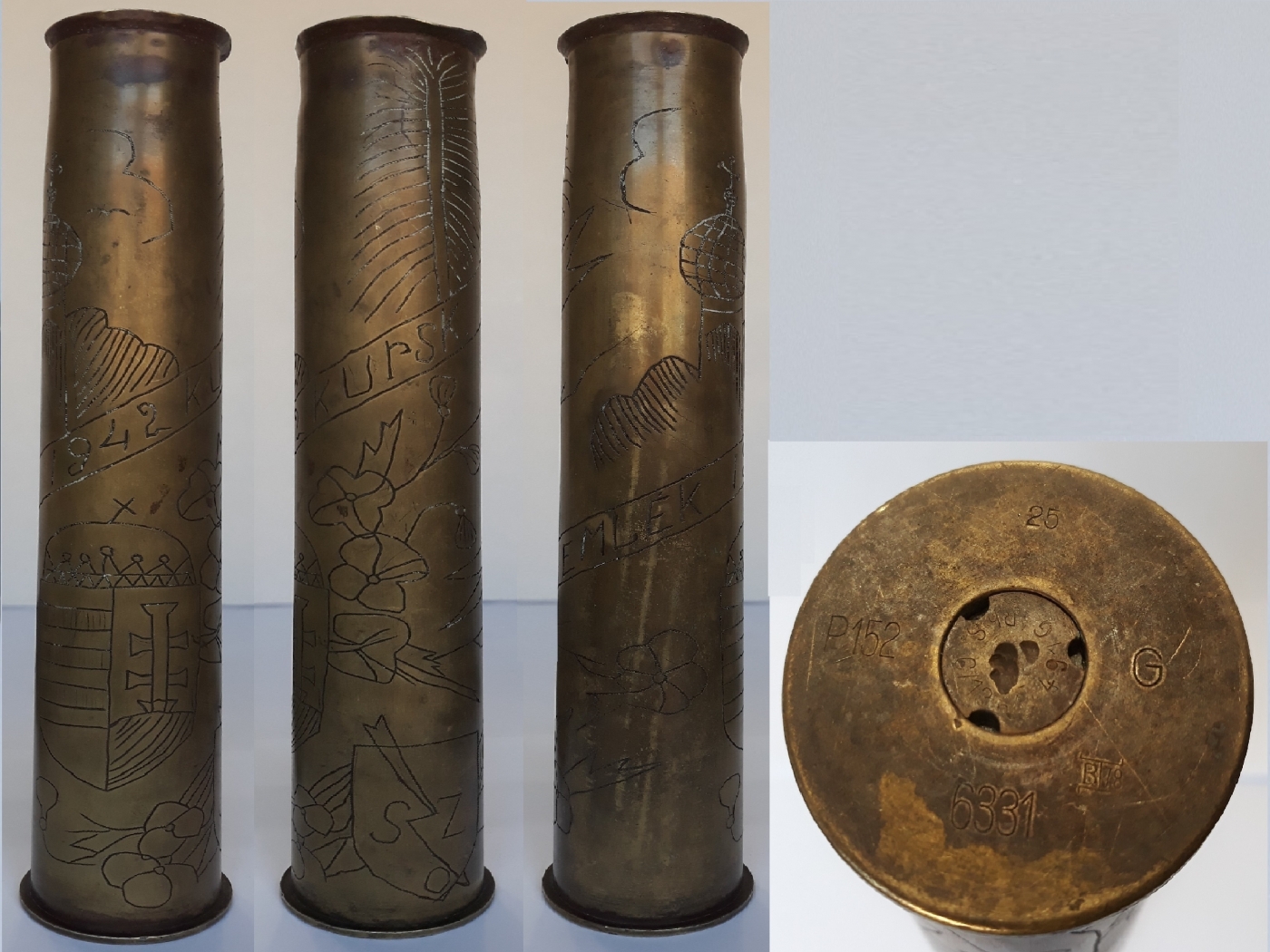 PaK 36 páncéltörő ágyú lőszerhüvelyéből készült emlékváza – Kurszk 1942 PaK 36 páncéltörő ágyú lőszerhüvelyéből készült emlékváza – Kurszk 1942
