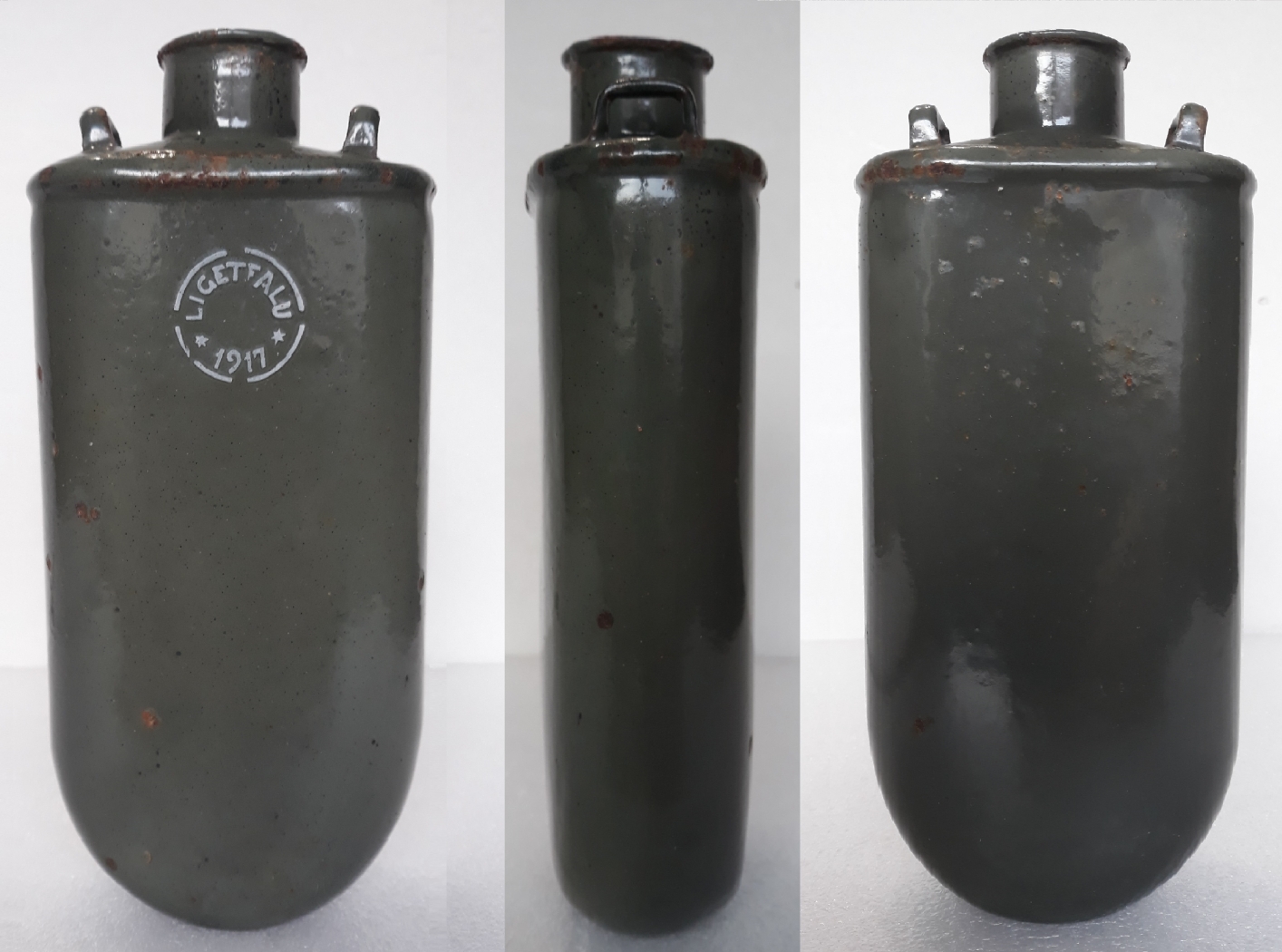 LIGETFALU 1917 - I. világháborús tábori kulacs - padlásról LIGETFALU 1917 - I. világháborús tábori kulacs - padlásról