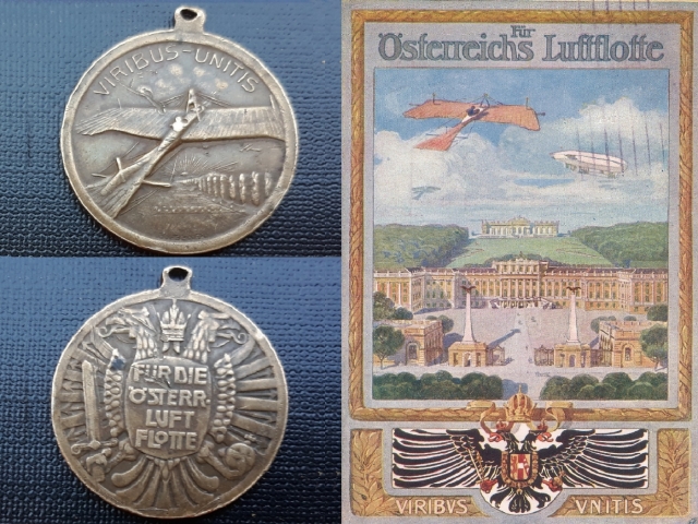 „Egyesült erővel – Az osztrák légierőért” – emlékérem az 1910-es évekből 