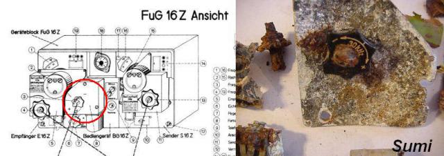 Messerschmitt Bf 109 FUG 16 Z rádió frekvencia állító gombja