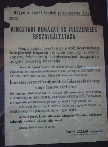 Kincstári ruházat és felszerelés beszolgáltatása